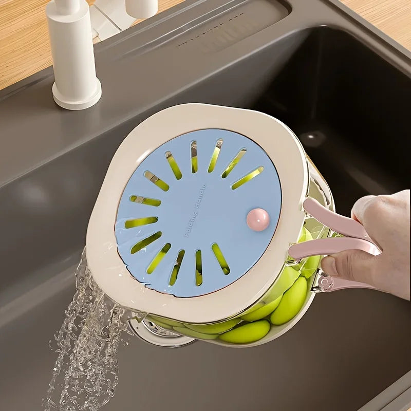 Multifunctional 2-in-1 Vegetable and Fruit Drain Basket with Lid - 15