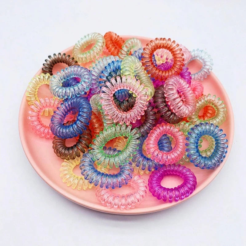 100PCS Telephone Wire Hair Ties Elastic Spiral Ponytail Holders