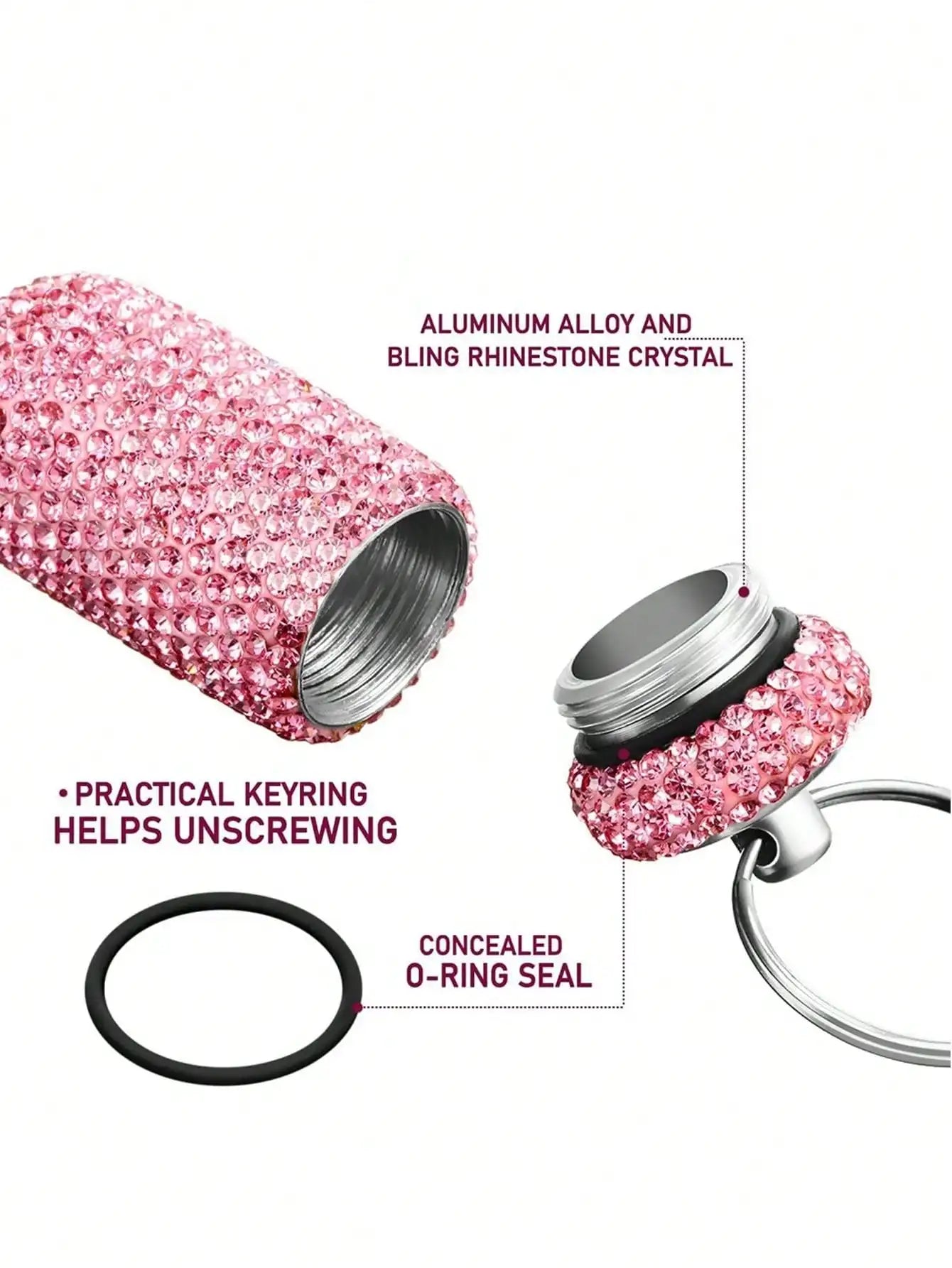 Waterproof Rhinestone Keychain Pill Holder Case - 15