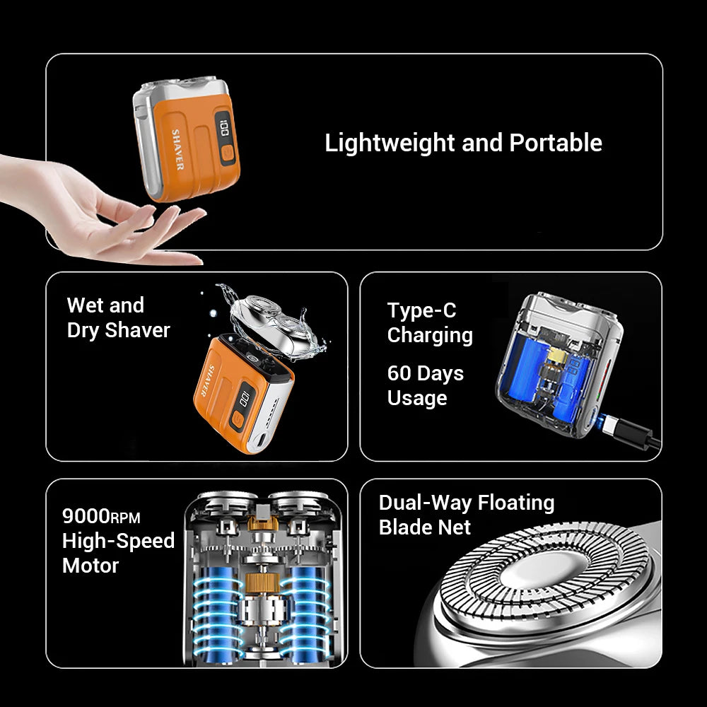 Portable Rechargeable Mini Electric Shaver with Digital Display - 16