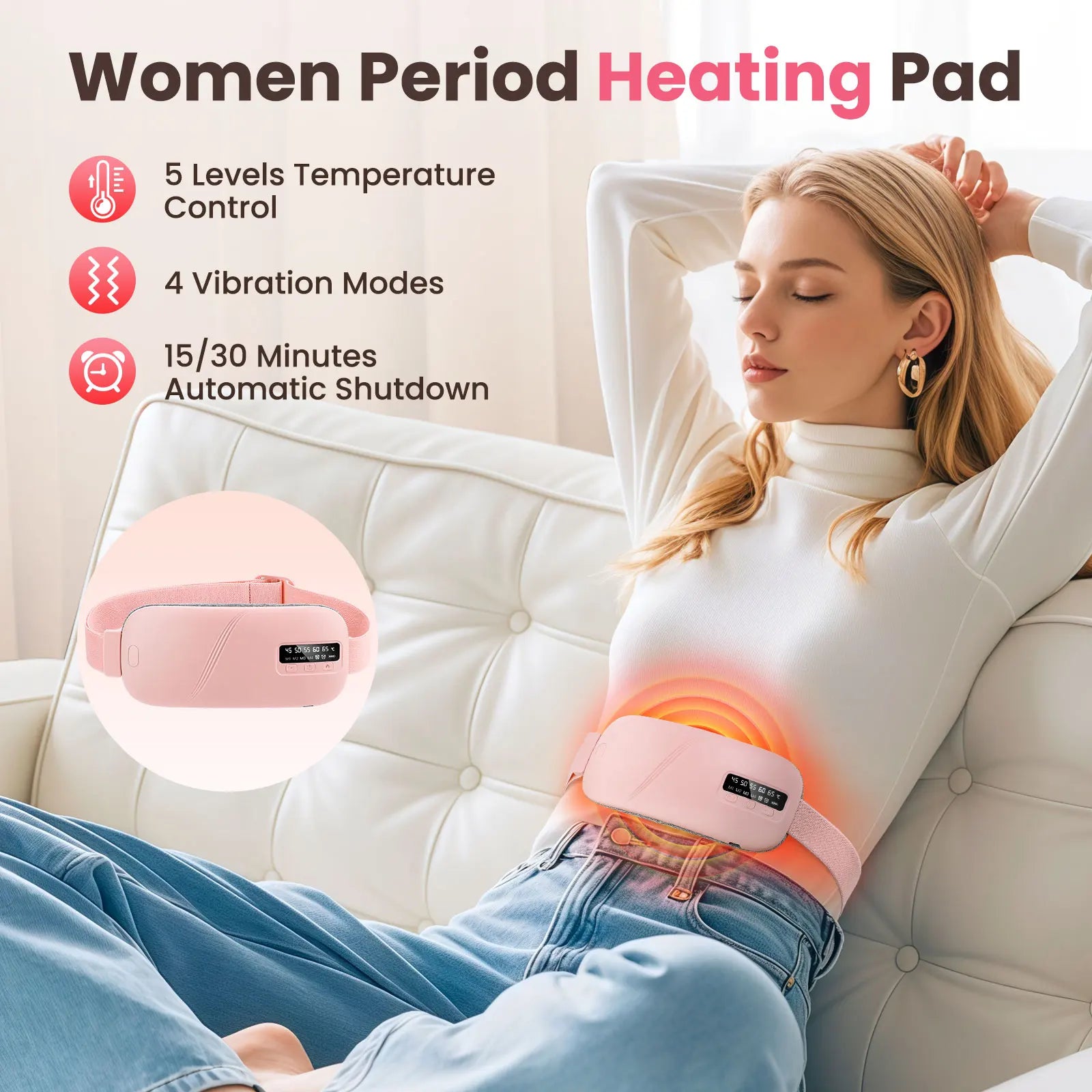 Cordless Menstrual Heating Pad with Vibration Massage - 2