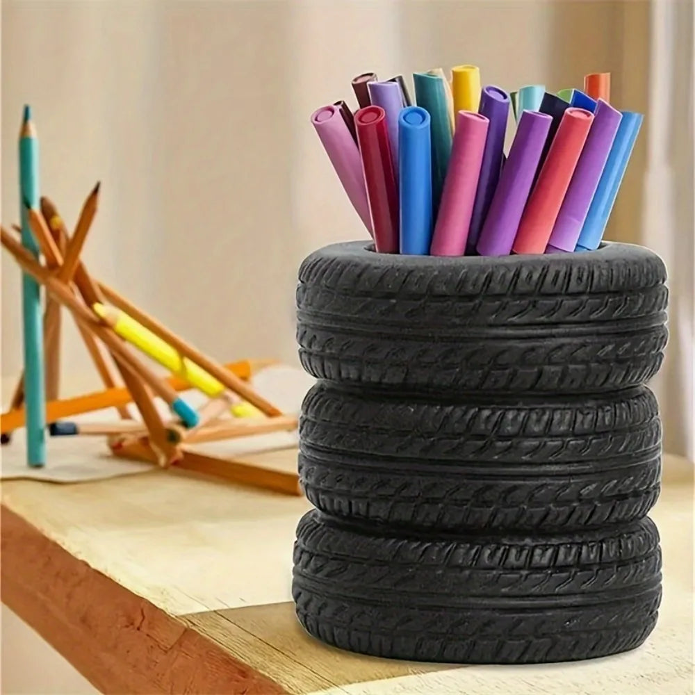 Creative Tyre Shape Desktop Pen Holder and Stationery Organizer