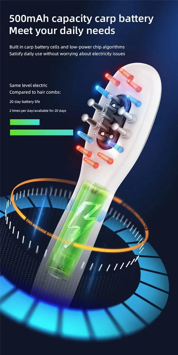 Electric EMS LED Scalp Massager and Hair Oil Applicator Comb