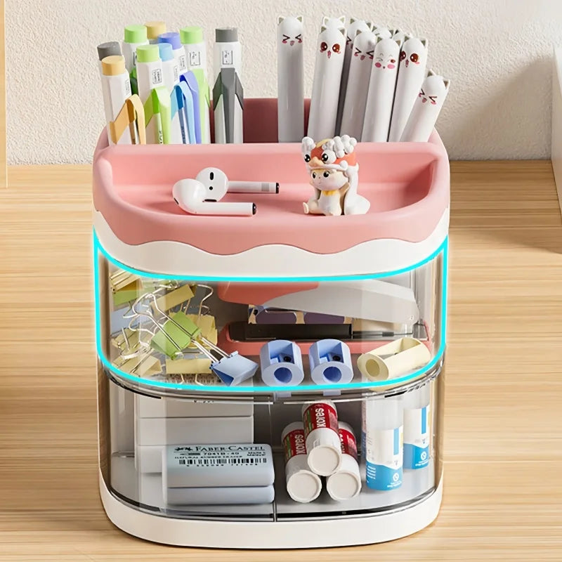 Multipurpose Desktop Organizer with Drawer for Stationery and Makeup - 10