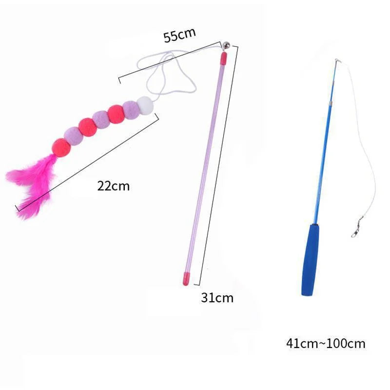 Interactive Cat Feather Toy Set with Telescopic Wand and 10 Attachments
