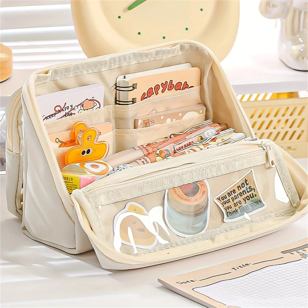 Large Capacity Pencil Case with 9 Compartments Stationery Storage Organizer