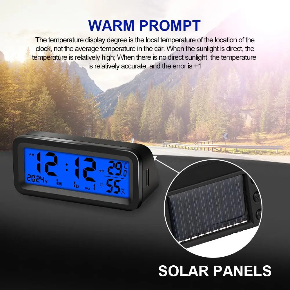 Solar Powered Digital Car Dashboard Clock with Temperature and Humidity