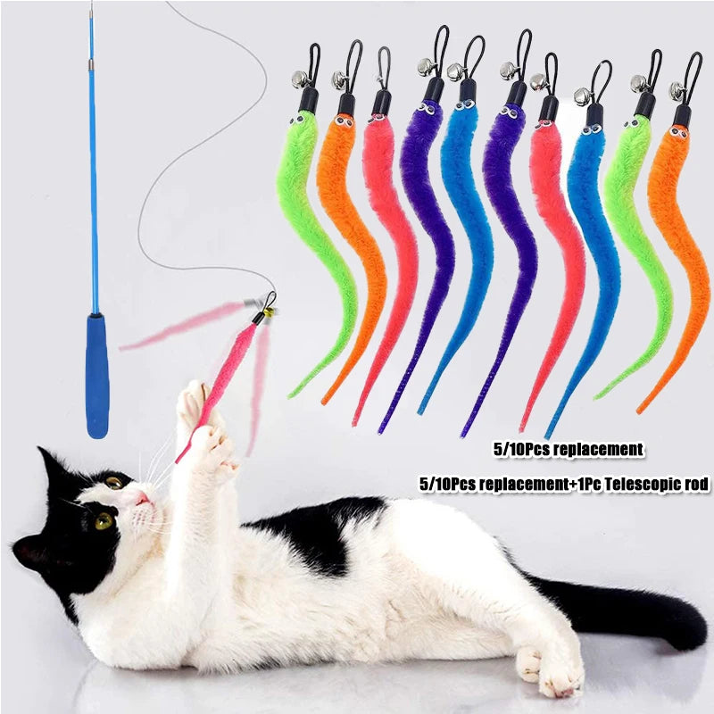 Interactive Plush Worm Cat Teaser Toy with Bell - 2