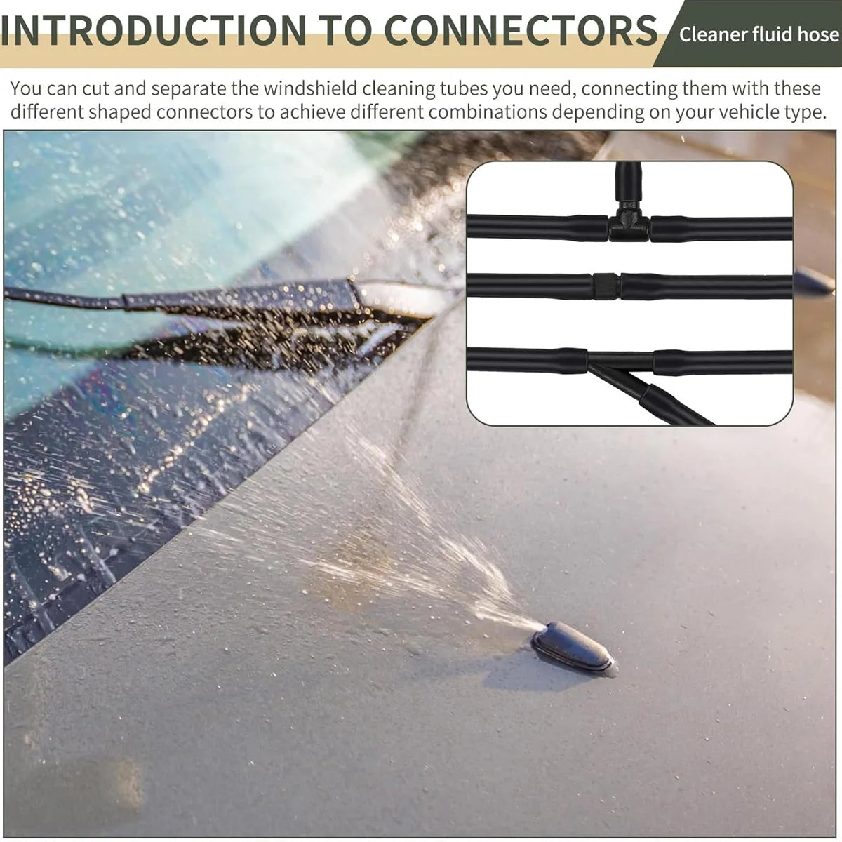 Universal Windshield Washer Hose Kit with Connectors for Car Glass - 4