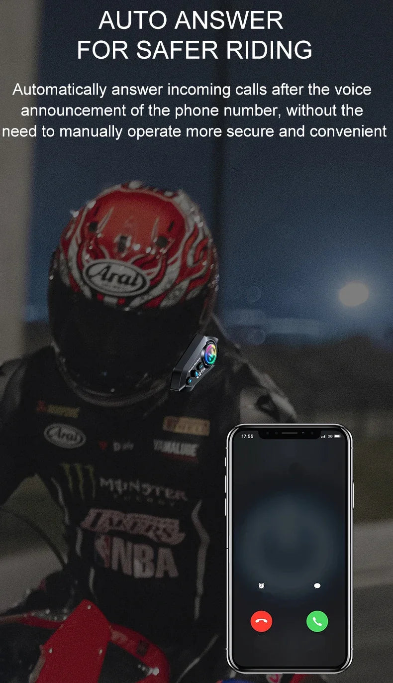 Wireless Motorcycle Helmet Bluetooth Headset with 500M Intercom - 18