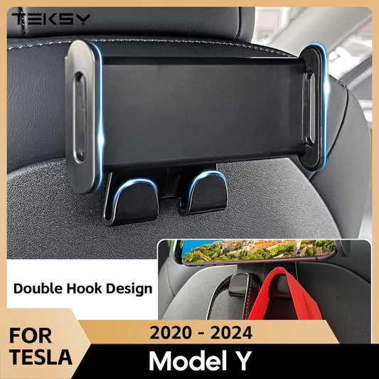 Back Seat Phone and Tablet Holder with Hooks for Tesla