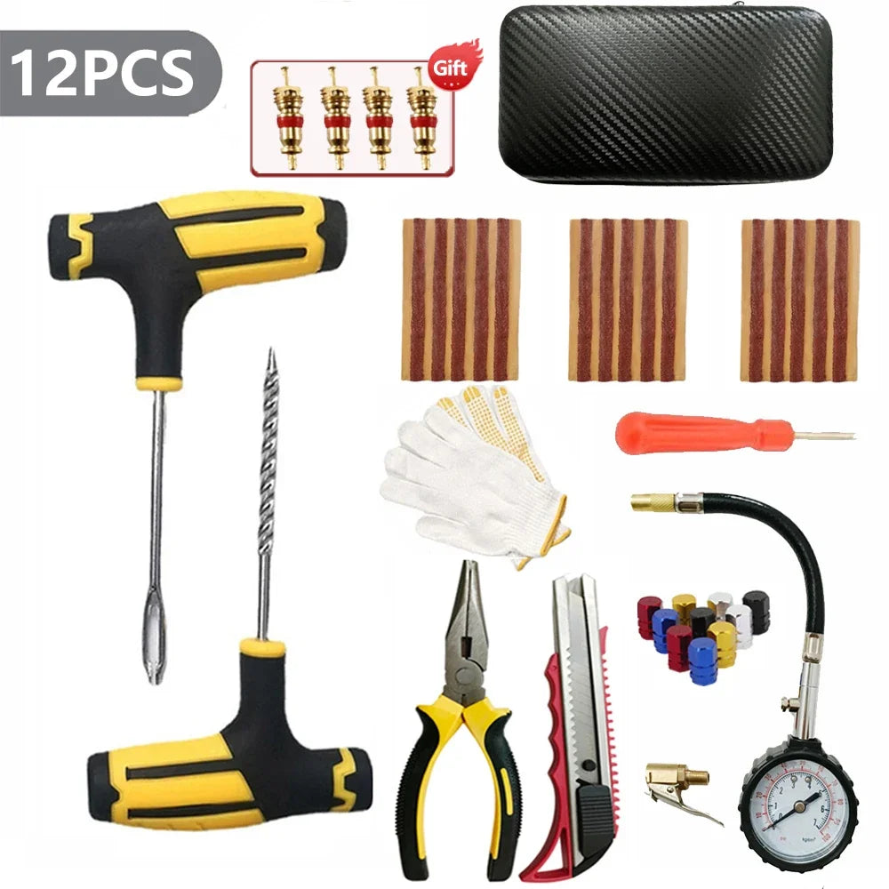 Emergency Tubeless Tire Puncture Repair Kit with Storage Case