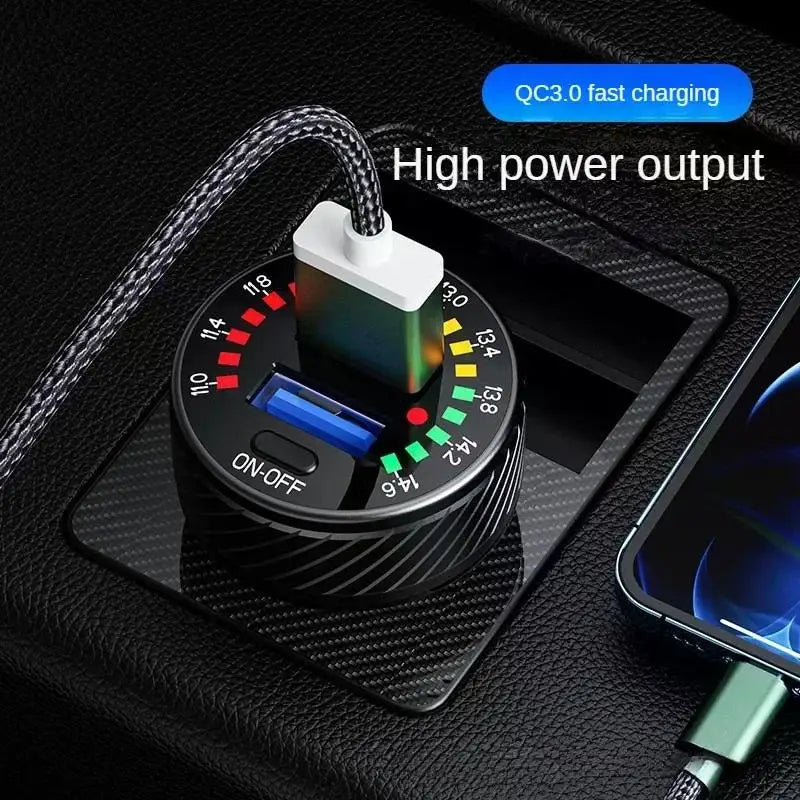 Dual USB Car Charger QC 3.0 Fast Charging Adapter with LED Voltmeter - 8