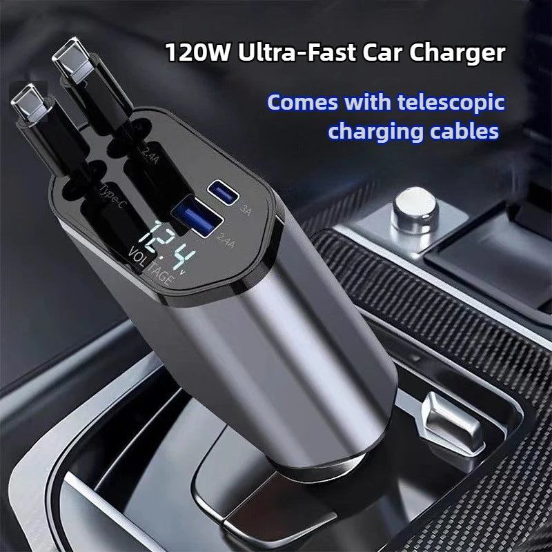 4-in-1 Retractable Fast Charging Car Charger - 1