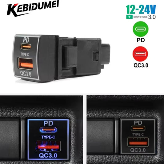Dual Port USB Car Charger PD QC3.0 Fast Charging Socket for Toyota