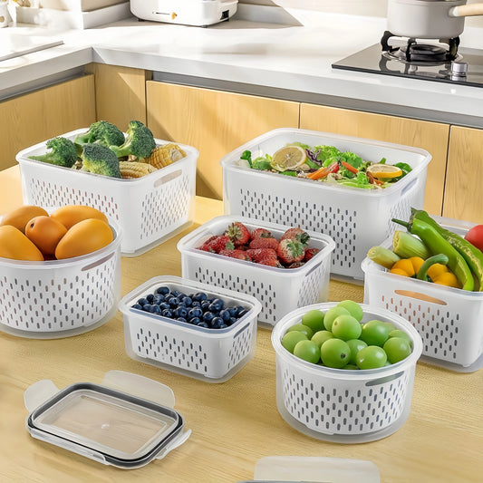 9-Piece Fruit and Vegetable Storage Container Set with Strainers