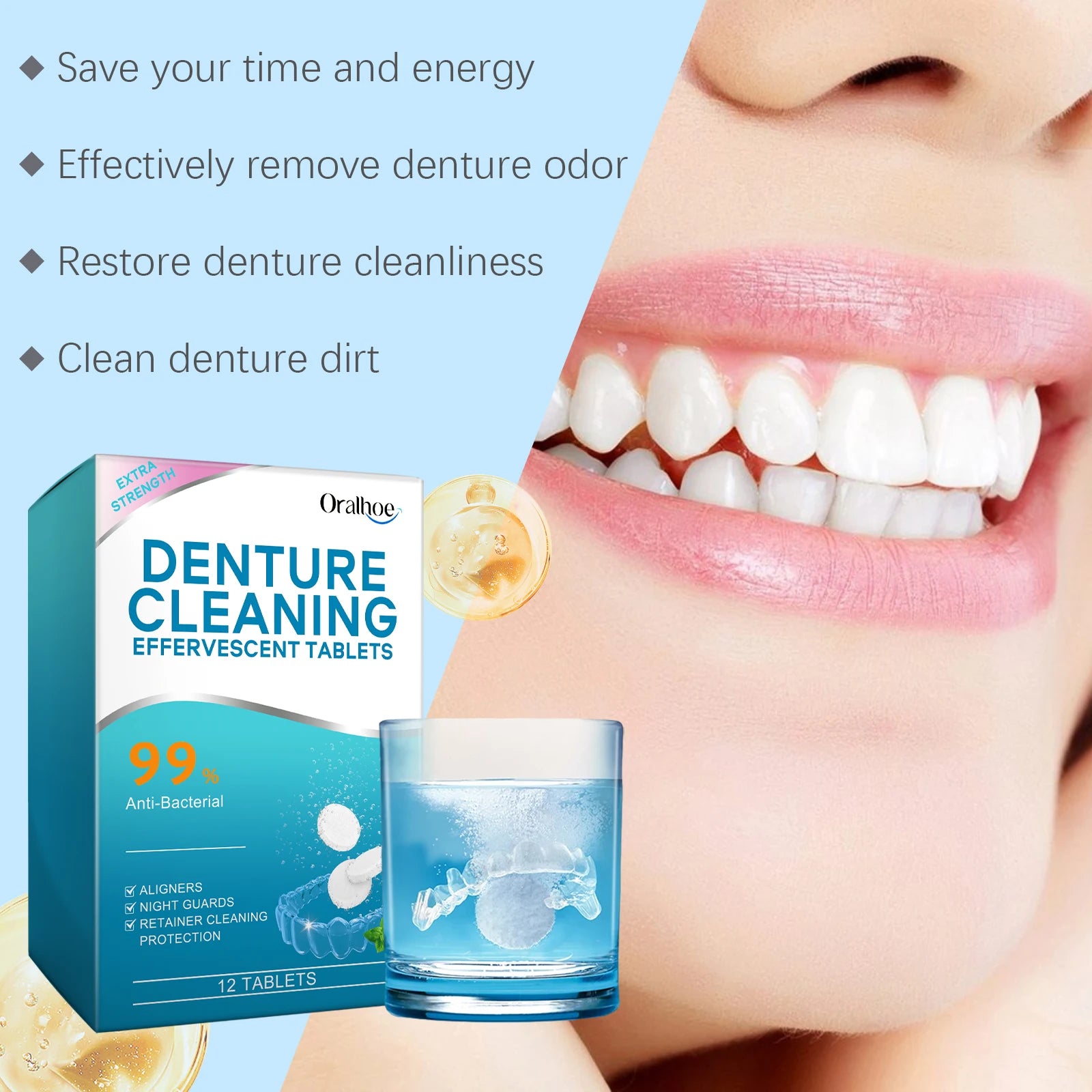 Effervescent Denture Cleaning Tablets for Fresh Breath - 6