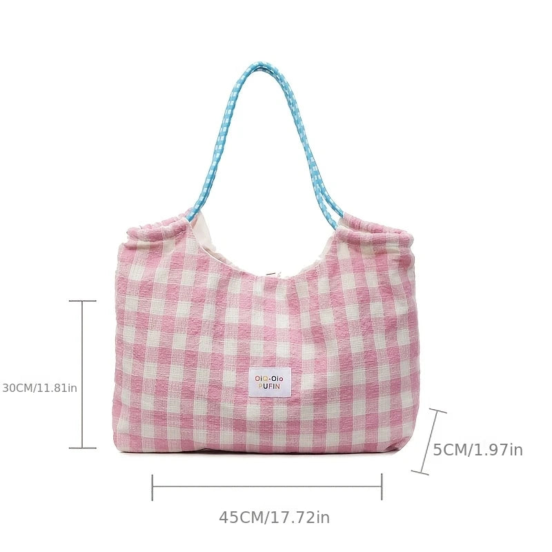 Versatile Plaid Shoulder Tote Bag for Commuter and Leisure