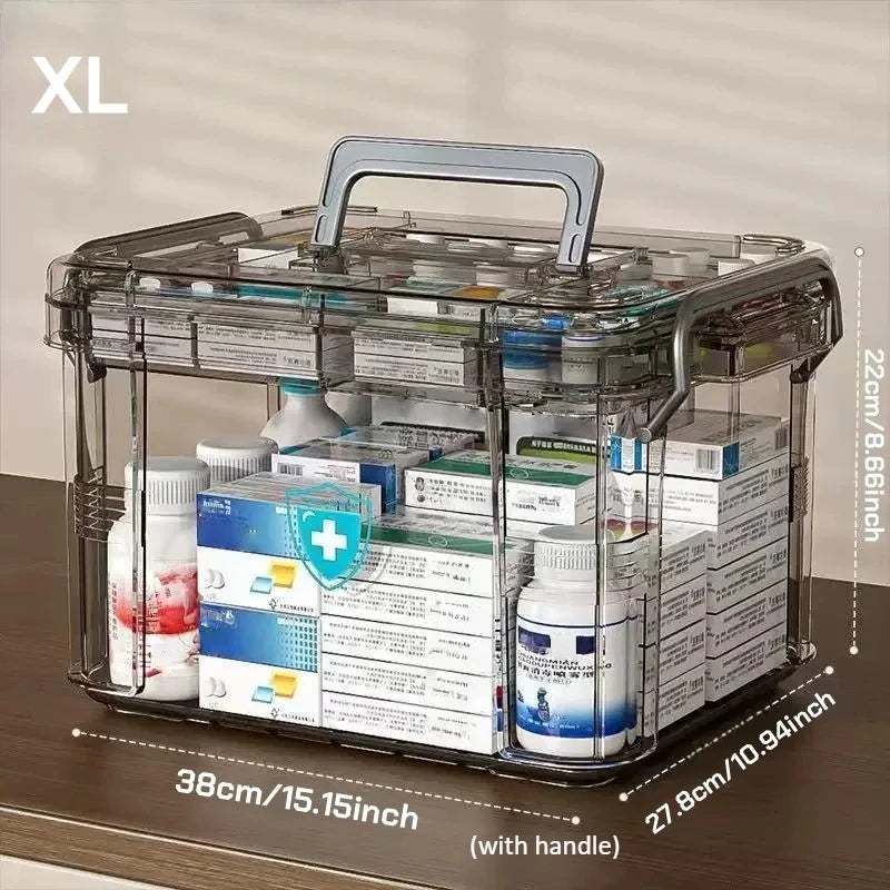 Clear Medicine Storage Organizer Box with Portable Tray - 6