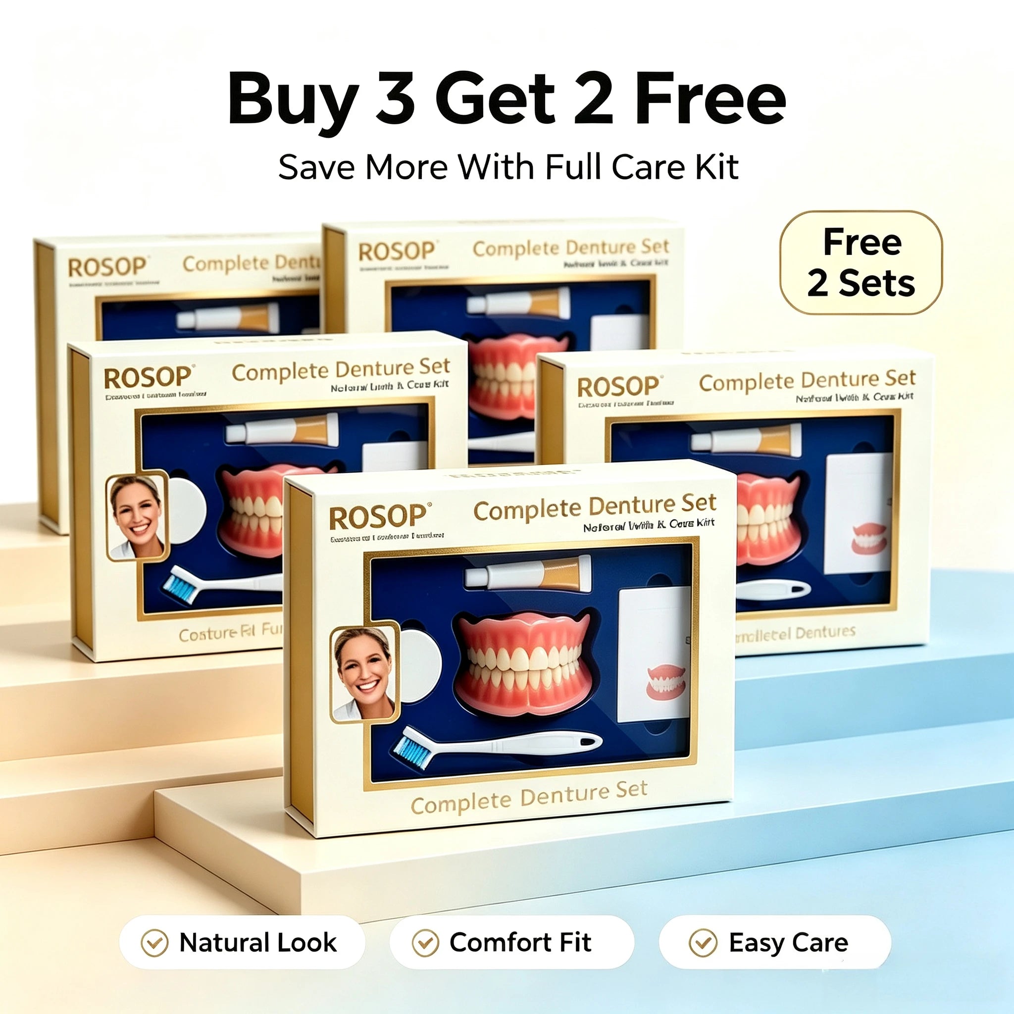 Custom Fit Silicone Cosmetic Denture Set with Toothbrush - 13