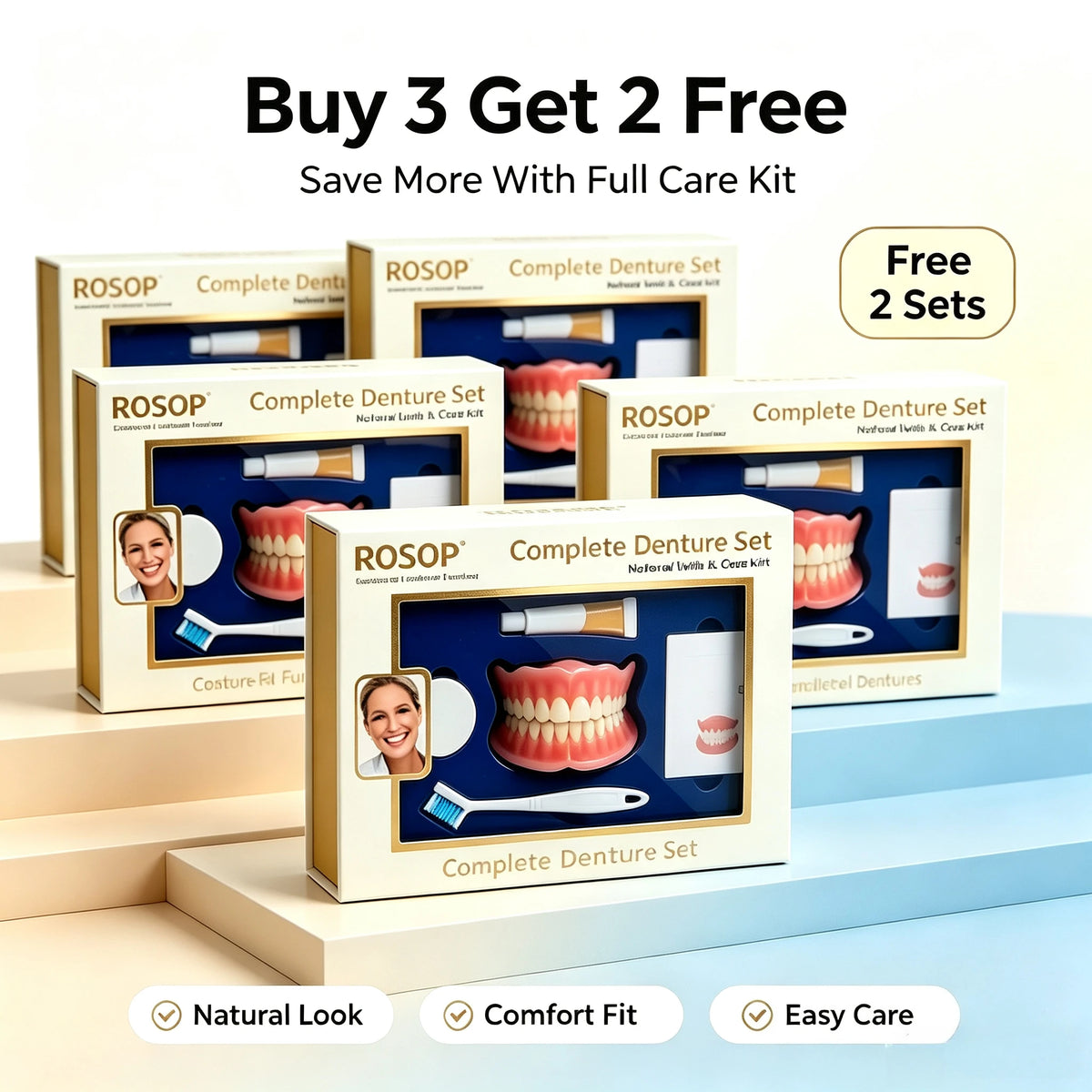 Custom Fit Silicone Cosmetic Denture Set with Toothbrush