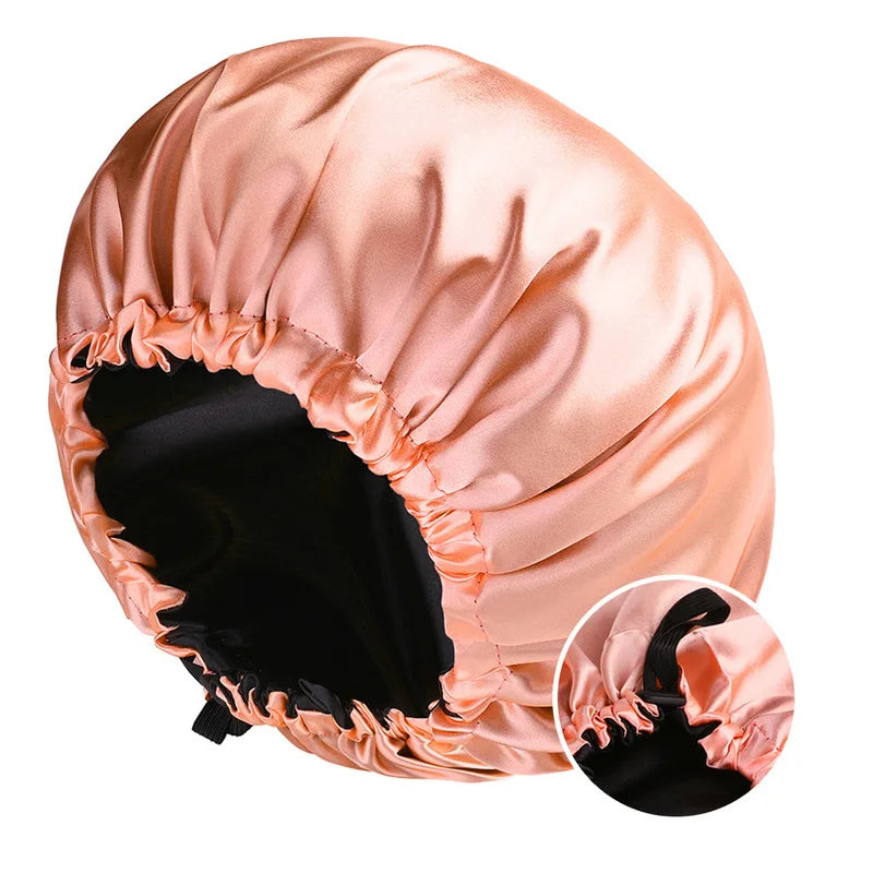 Double Layer Satin Sleep Bonnet Reversible Adjustable Hair Protection Cap