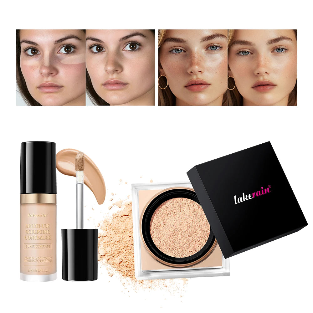 Face Makeup Concealer and Setting Powder Duo Set - 1