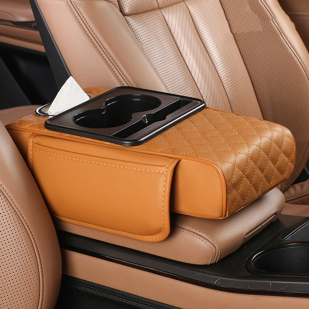 Multifunctional Car Armrest Storage Box with Tissue and Cup Holder