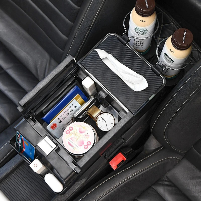 Multifunctional Car Armrest Box with Tissue Holder - 2