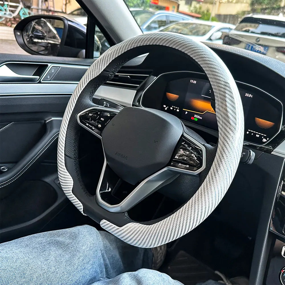 Carbon Fiber Texture D-Shape Steering Wheel Cover - 3