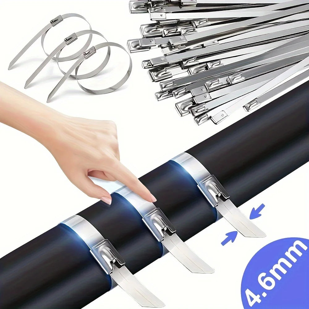 100Pcs Stainless Steel Self Locking Cable Ties Heavy Duty Zip Tie Wrap - 6