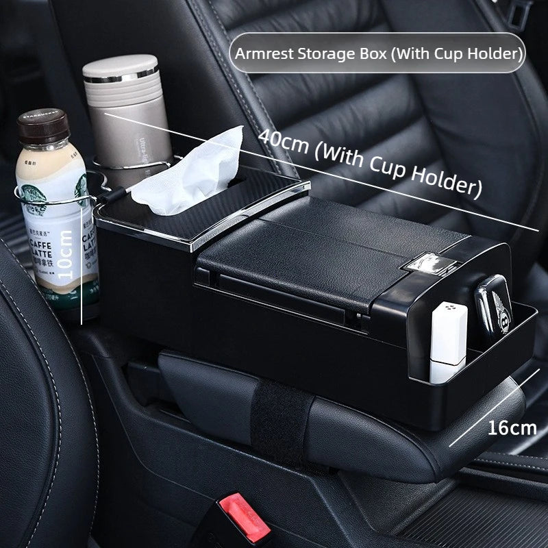 Multifunctional Car Armrest Box with Tissue Holder - 16