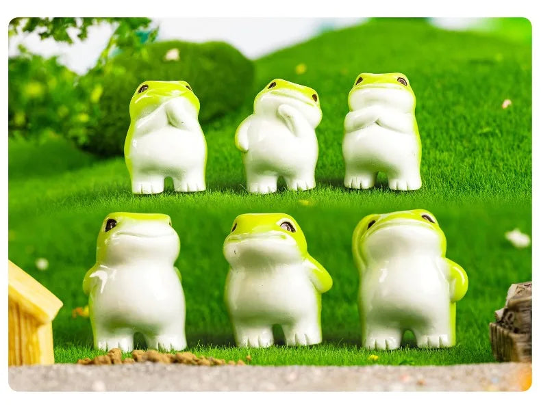 6-Piece Cute Miniature Resin Frog Figurine Set for Home Decor