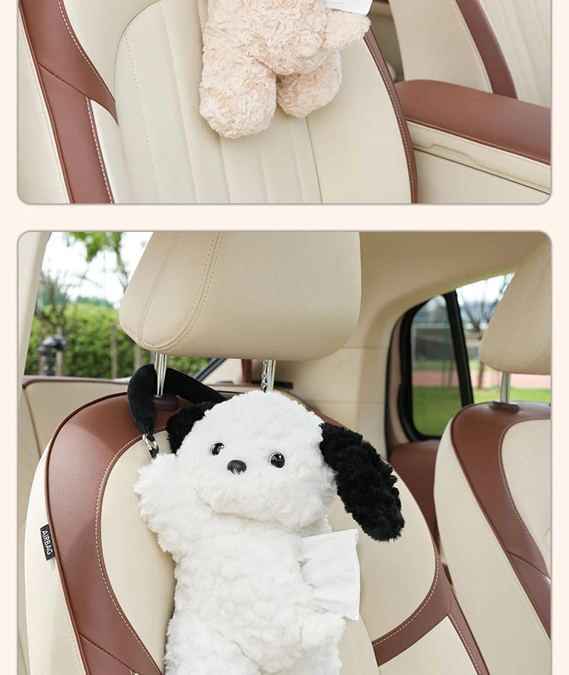Cute Cartoon Plush Car Tissue Holder Hanging Organizer