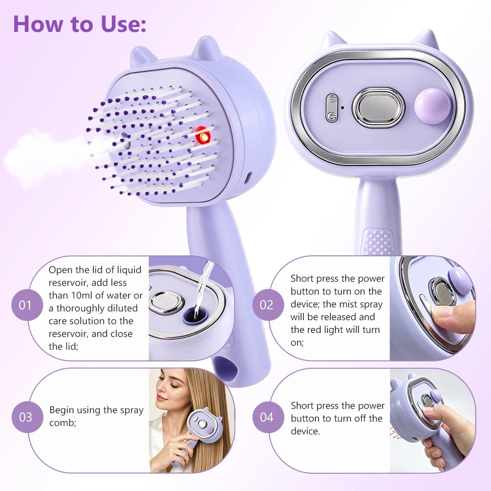 Electric Mist Spray Massage Comb for Scalp and Hair Care