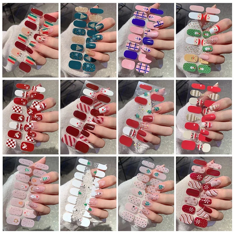 Christmas Semi-Cured Gel Nail Wraps with Winter Snowflake Designs