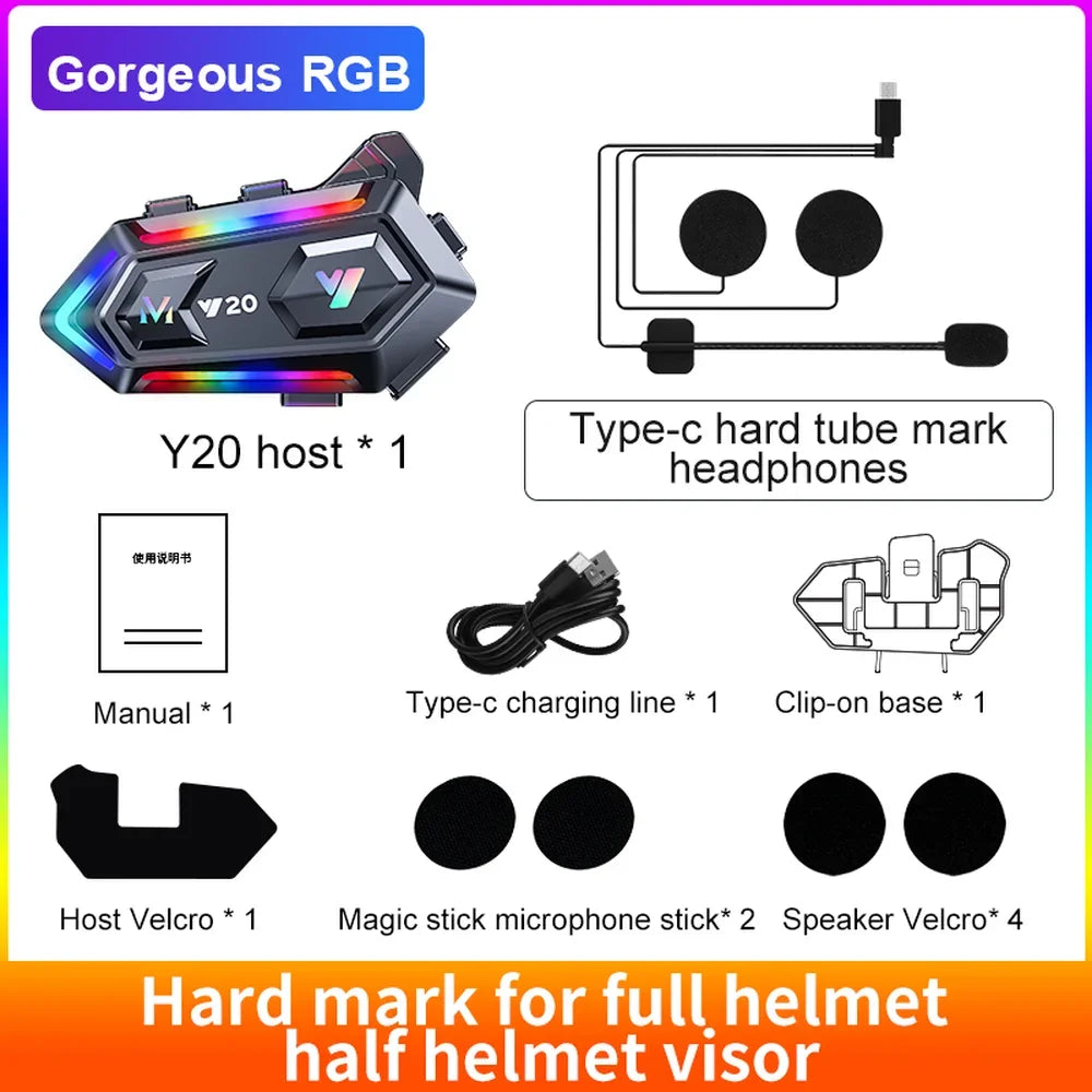 Wireless Motorcycle Helmet Bluetooth Headset with RGB Light