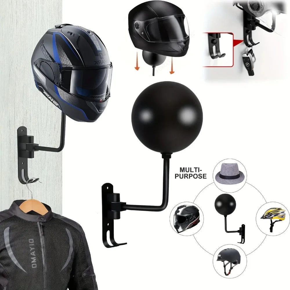 Rotatable Wall-Mounted Helmet Holder with Accessory Hook - 1