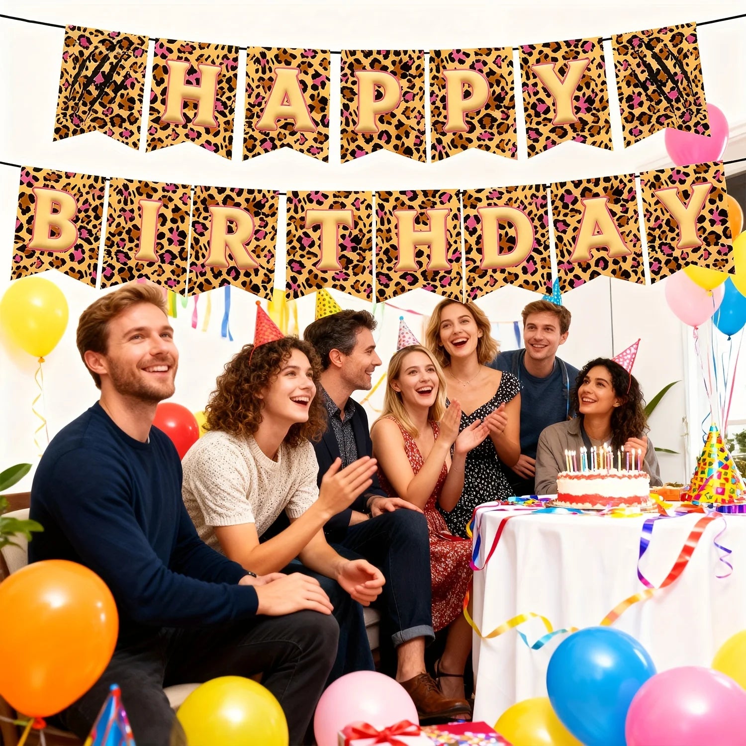 Leopard Print Happy Birthday Party Banner Decoration Set - 2