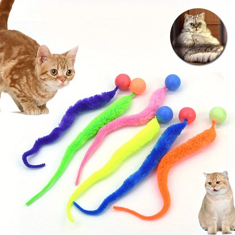 Wiggly Tail Cat Ball Toy Interactive Plush Kitten Chewing Bouncy Toy - 1