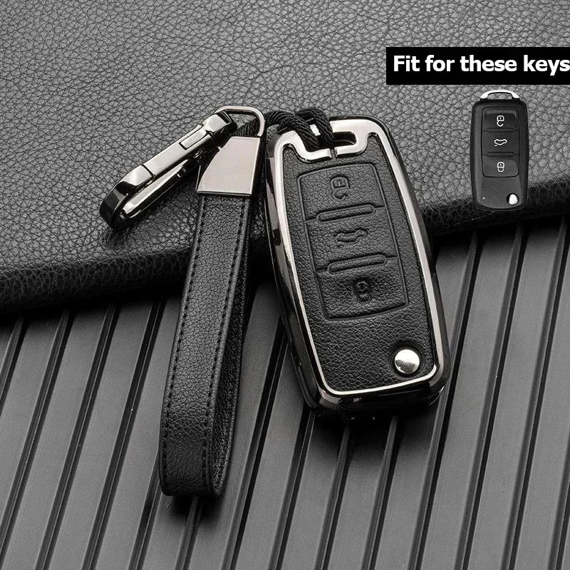 Leather and Zinc Alloy Protective Car Key Case Cover - 15