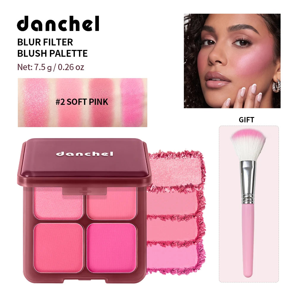 4-Color Matte Blush Palette with Makeup Brush - 19