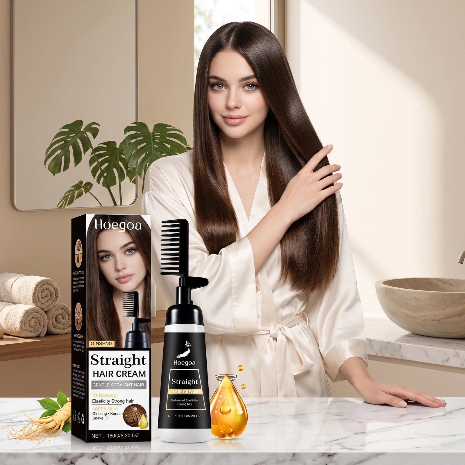 One-Step Hair Straightening Cream with Built-In Comb - 1