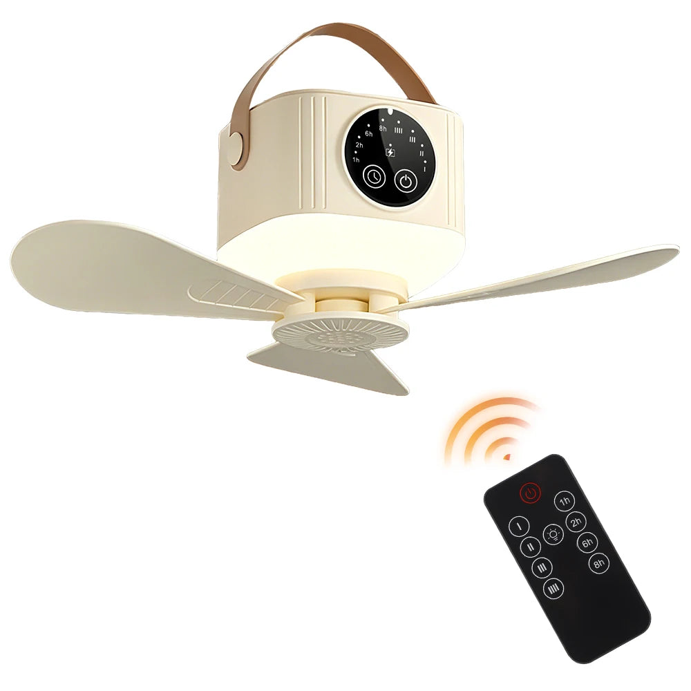 Portable Rechargeable Ceiling Fan with LED Light and Remote