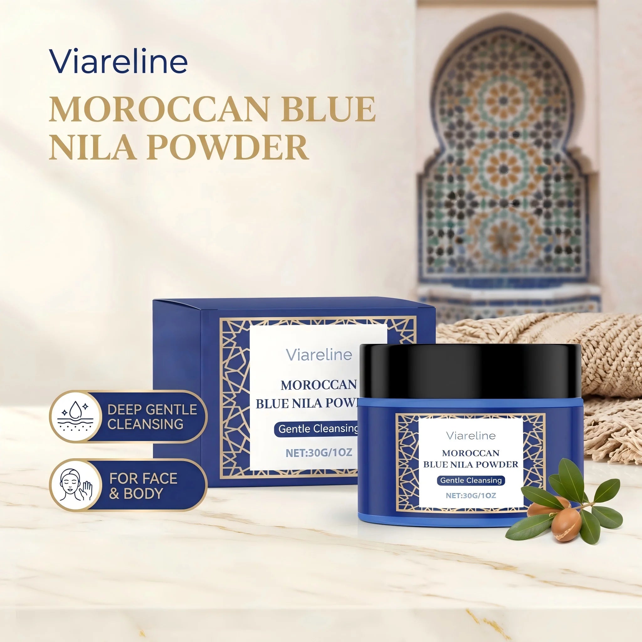 Moroccan Blue Nila Face Mask Powder for Skin Brightening and Cleansing - 4