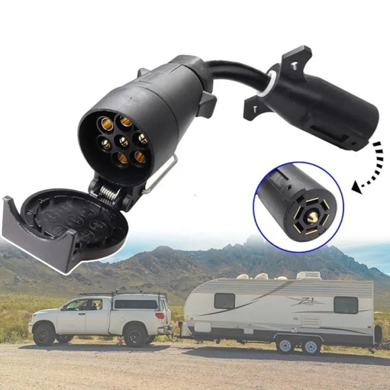 7-Way Blade to 7-Pin Round Trailer Light Adapter Converter
