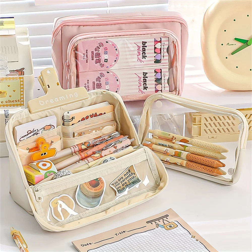 Large Capacity Pencil Case with 9 Compartments Stationery Storage Organizer