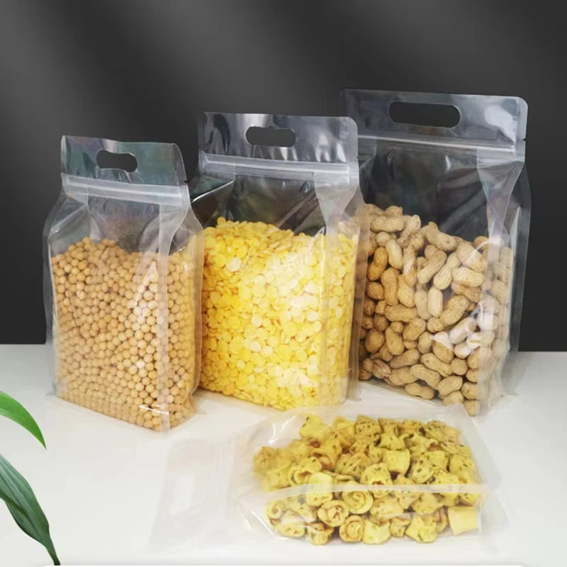 10 Pack Transparent Stand Up Ziplock Bags Portable Food Storage Pouches - 10