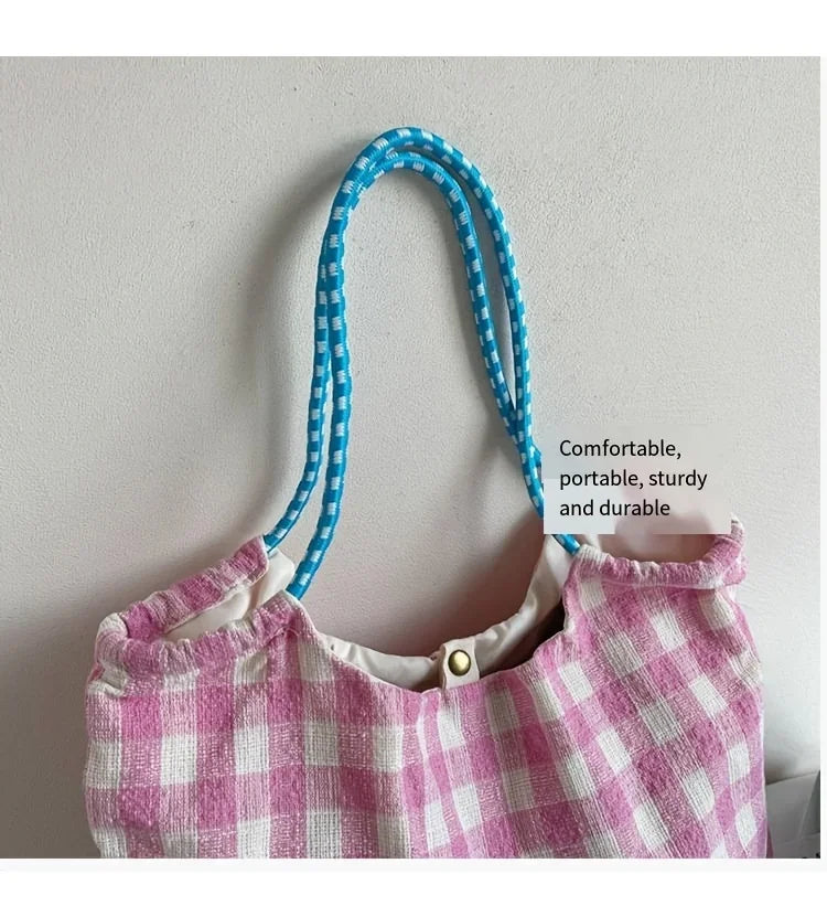 Versatile Plaid Shoulder Tote Bag for Commuter and Leisure