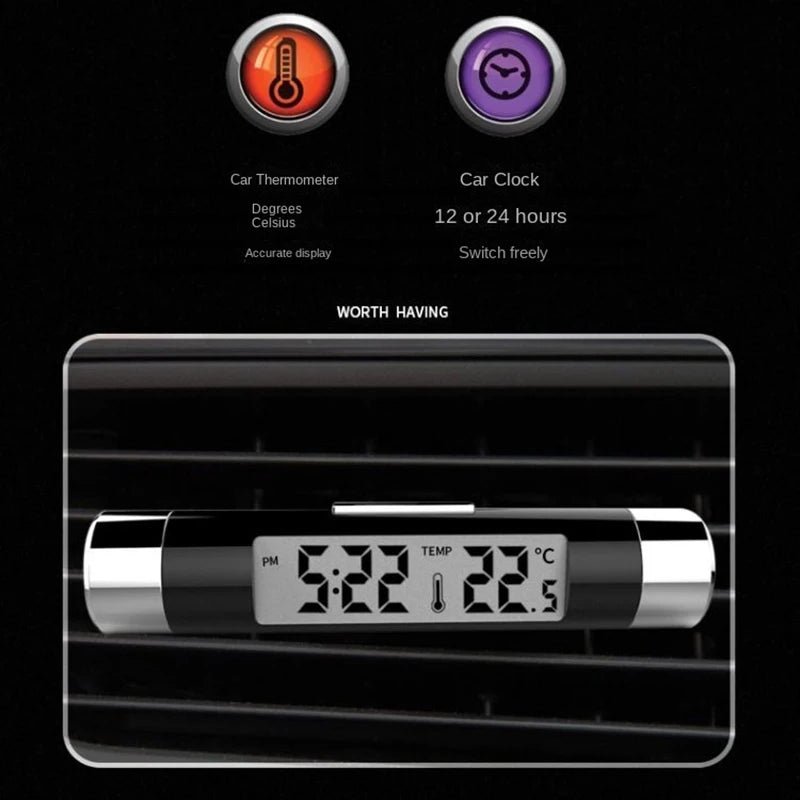 Digital Car Air Vent Clock and Thermometer with LED Backlight